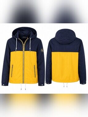 Ralph Lauren Men’s Navy and Yellow Hooded Windbreaker Jacket